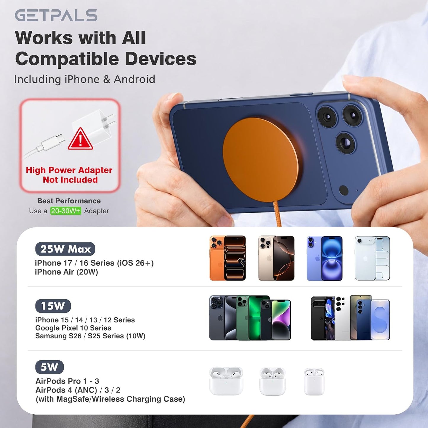 25W Magnetic Portable Fast Wireless Charging Pad for Apple iPhone Series | Compatible with iPhone 17 16 15 14 13 12 Pro Max, Google Pixel, Flat Slim for Travel Office Bedside, Light Yellow - 2Pack