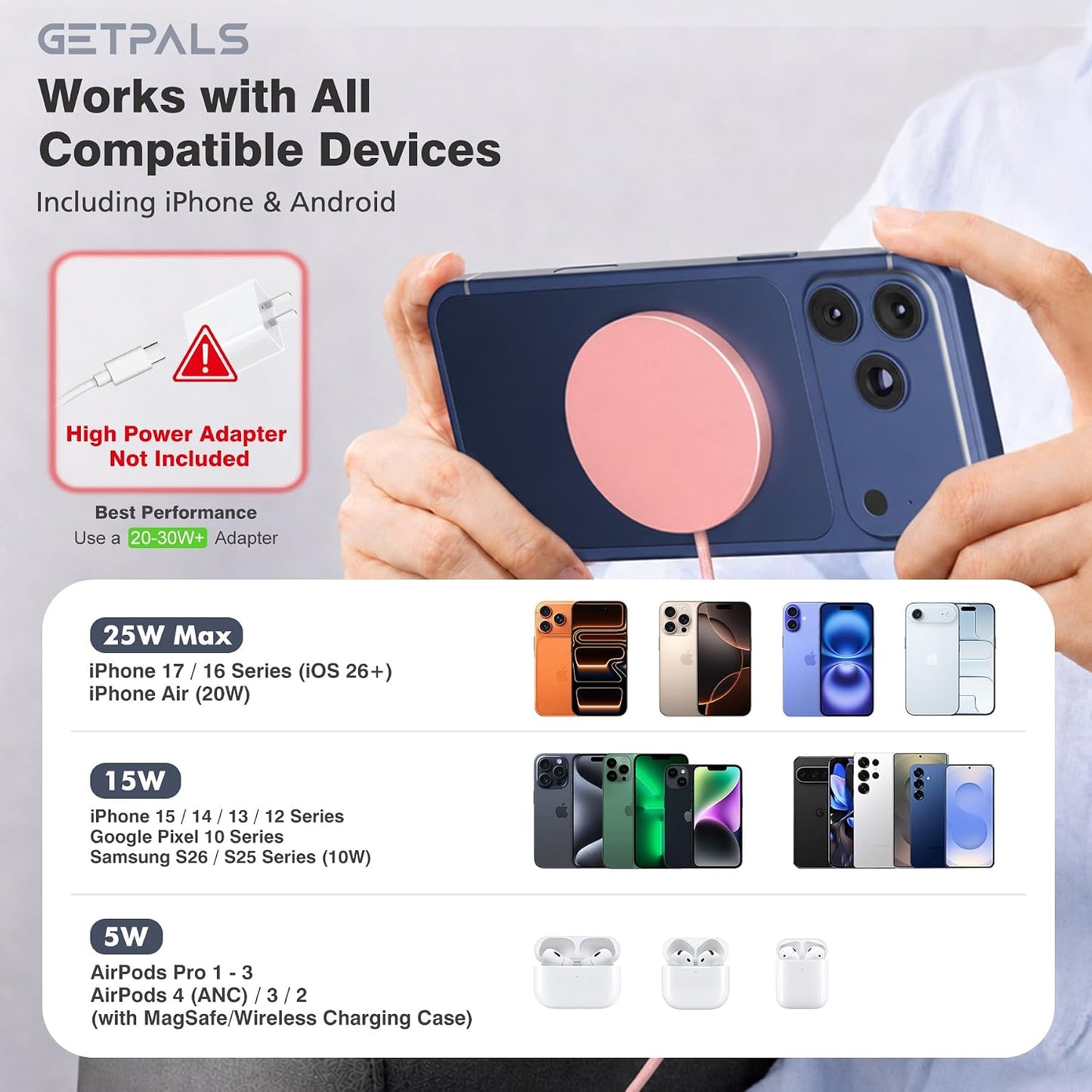 25W Magnetic Portable Fast Wireless Charging Pad for Apple iPhone Series | Compatible with iPhone 17 16 15 14 13 12 Pro Max, Google Pixel, Flat Slim for Travel Office Bedside, Light Yellow - 2Pack