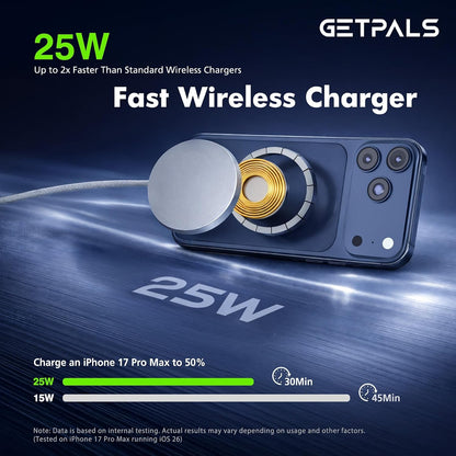 25W Magnetic Portable Fast Wireless Charging Pad for Apple iPhone Series | Compatible with iPhone 17 16 15 14 13 12 Pro Max, Google Pixel, Flat Slim for Travel Office Bedside, Light Yellow - 2Pack