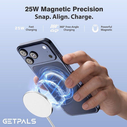 25W Magnetic Portable Fast Wireless Charging Pad for Apple iPhone Series | Compatible with iPhone 17 16 15 14 13 12 Pro Max, Google Pixel, Flat Slim for Travel Office Bedside, Light Yellow - 2Pack