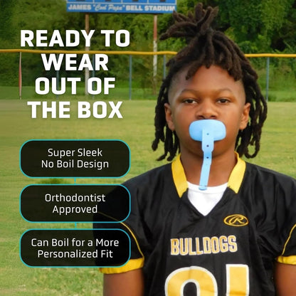 DoubleGuard Youth Mouth Guard with Lip Protection, Yellow | Football, Lacrosse, MMA, Boxing, Adjustable Helmet Strap, Braces Friendly, 2 Breathing Channels, NCAA & NFHS Certified