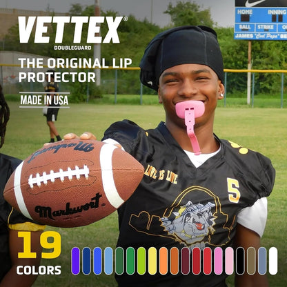 DoubleGuard Youth Mouth Guard with Lip Protection, Yellow | Football, Lacrosse, MMA, Boxing, Adjustable Helmet Strap, Braces Friendly, 2 Breathing Channels, NCAA & NFHS Certified