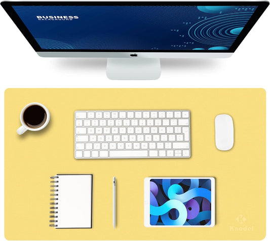 Small Office Leather Desk Mat, Mouse and Keyboard Pad, Computer and Laptop Mat, Desktop Protector and Cover, Writing Pad and Blotter (23.6"x13.8", Yellow)
