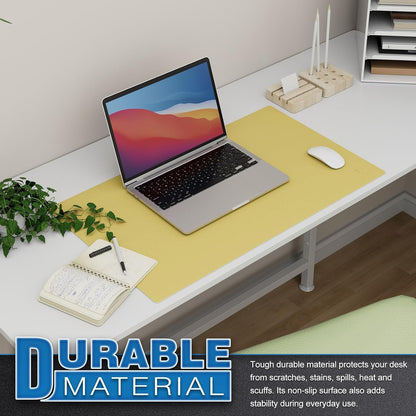 Small Office Leather Desk Mat, Mouse and Keyboard Pad, Computer and Laptop Mat, Desktop Protector and Cover, Writing Pad and Blotter (23.6"x13.8", Yellow)