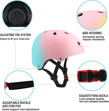 Color Gradient Adjustable Kids Bike Helmet Toddler Helmets for 3-5-8-14 Years Kids Girls Boys Youth Bicycle Helmet for Scooter Balance Bike Roller Skating Skateboard