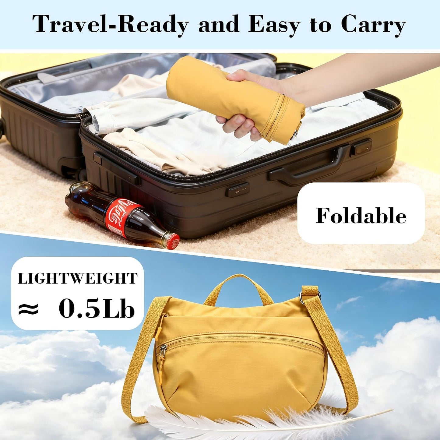 Nylon Small Crossbody Bags for Women Lightweight Cross Body Purse | Foldable Cross Body Bag for Woman Travel Everyday, Top Handle Shoulder Handbags, Packable, Water Resistant Crescent Purses