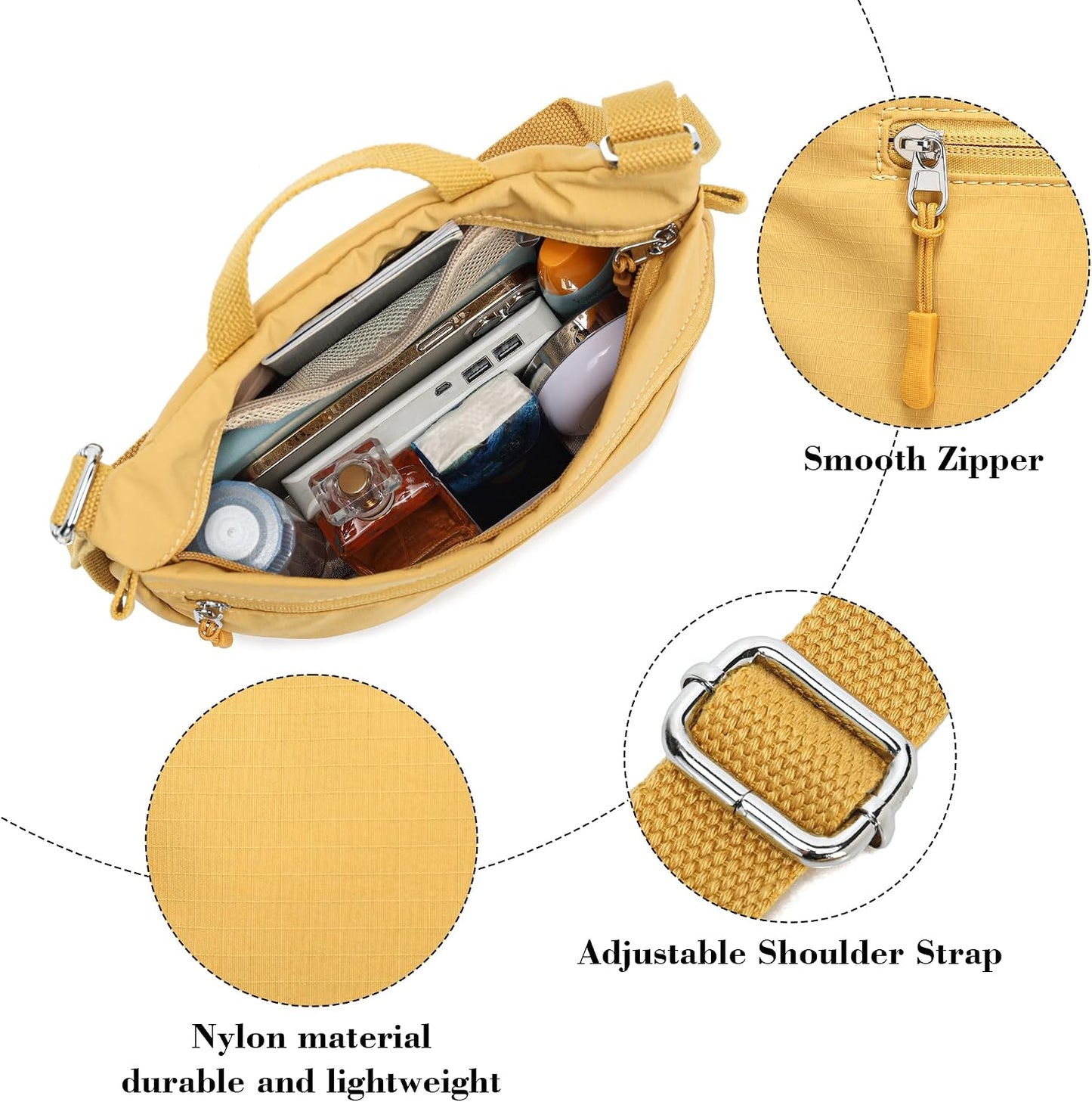 Nylon Small Crossbody Bags for Women Lightweight Cross Body Purse | Foldable Cross Body Bag for Woman Travel Everyday, Top Handle Shoulder Handbags, Packable, Water Resistant Crescent Purses