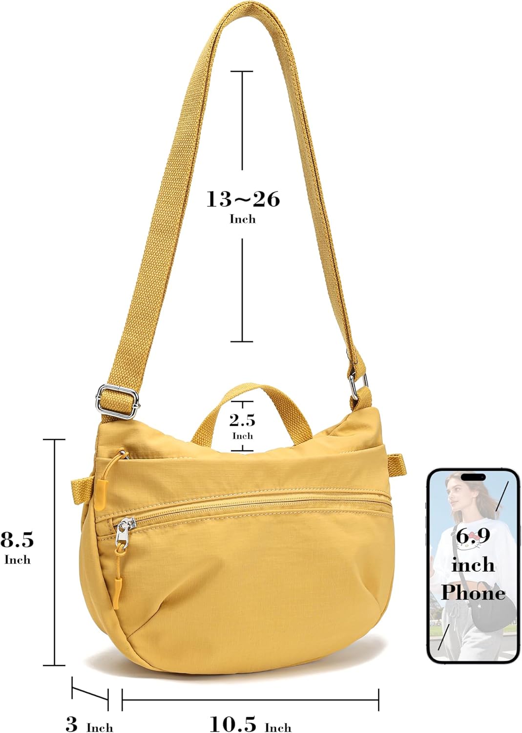 Nylon Small Crossbody Bags for Women Lightweight Cross Body Purse | Foldable Cross Body Bag for Woman Travel Everyday, Top Handle Shoulder Handbags, Packable, Water Resistant Crescent Purses