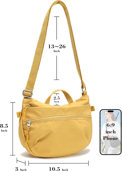 Nylon Small Crossbody Bags for Women Lightweight Cross Body Purse | Foldable Cross Body Bag for Woman Travel Everyday, Top Handle Shoulder Handbags, Packable, Water Resistant Crescent Purses