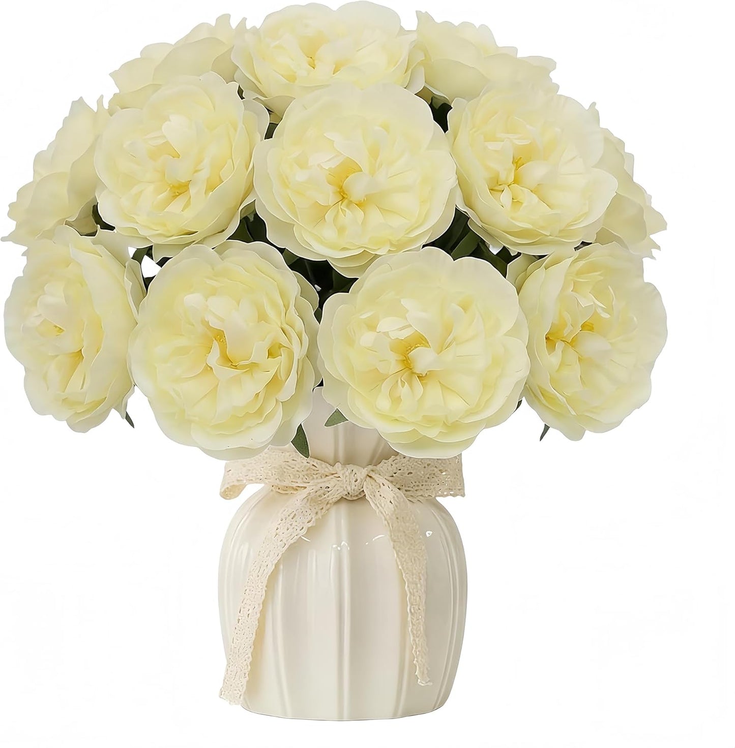 10PCS Light Yellow Artificial Peony Bouquet Highly Realistic Home Decor Floral Perfect for Mother's Day, Valentine's Day, Dining Table Accent Peony Bouquet Forever-Fresh Artificial Flowers
