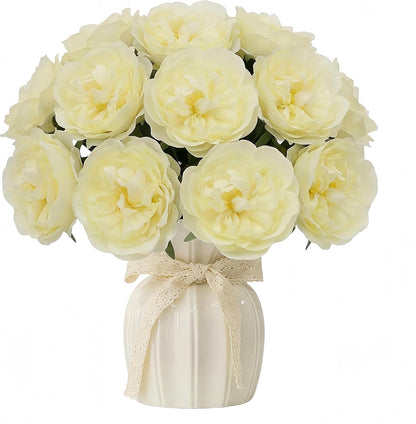 10PCS Light Yellow Artificial Peony Bouquet Highly Realistic Home Decor Floral Perfect for Mother's Day, Valentine's Day, Dining Table Accent Peony Bouquet Forever-Fresh Artificial Flowers