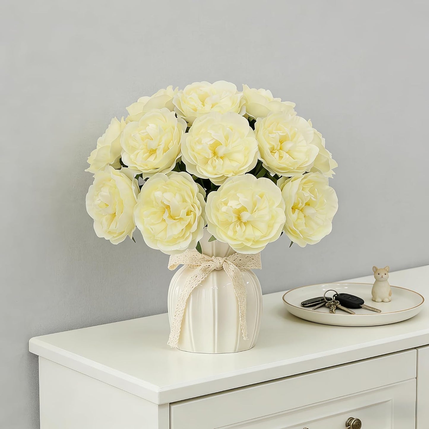 10PCS Light Yellow Artificial Peony Bouquet Highly Realistic Home Decor Floral Perfect for Mother's Day, Valentine's Day, Dining Table Accent Peony Bouquet Forever-Fresh Artificial Flowers