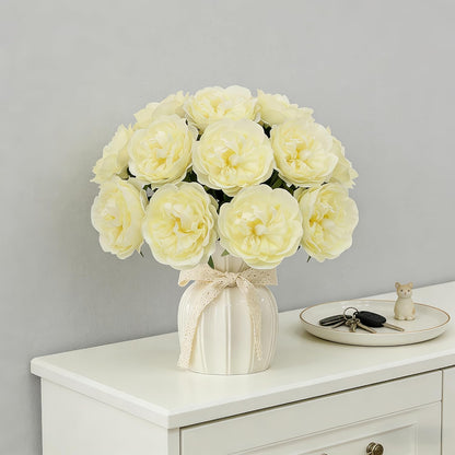 10PCS Light Yellow Artificial Peony Bouquet Highly Realistic Home Decor Floral Perfect for Mother's Day, Valentine's Day, Dining Table Accent Peony Bouquet Forever-Fresh Artificial Flowers