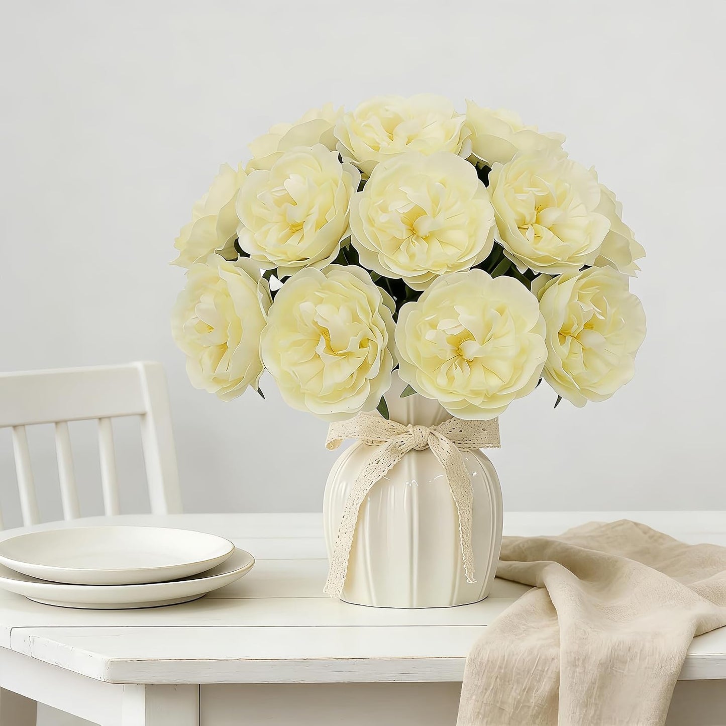 10PCS Light Yellow Artificial Peony Bouquet Highly Realistic Home Decor Floral Perfect for Mother's Day, Valentine's Day, Dining Table Accent Peony Bouquet Forever-Fresh Artificial Flowers