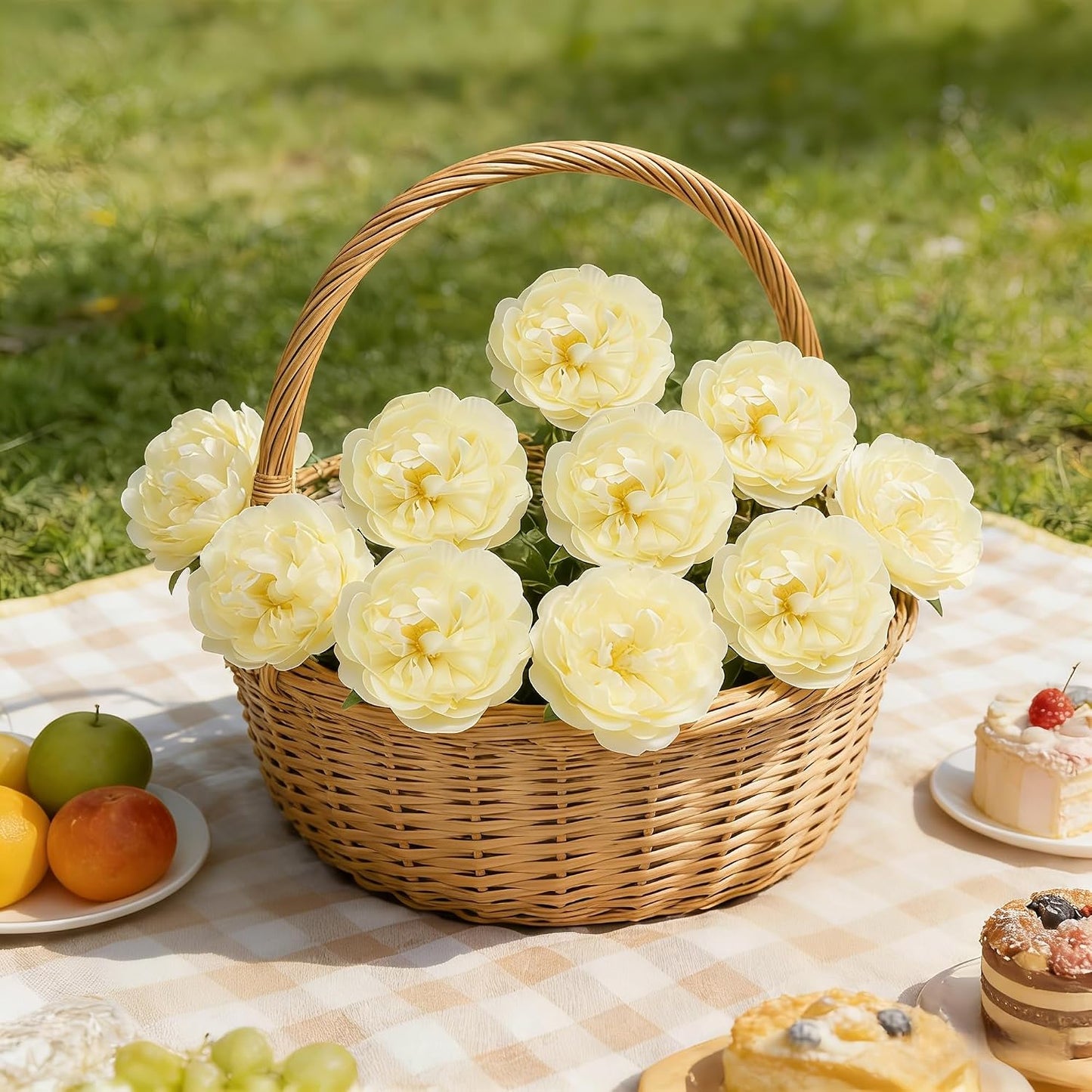 10PCS Light Yellow Artificial Peony Bouquet Highly Realistic Home Decor Floral Perfect for Mother's Day, Valentine's Day, Dining Table Accent Peony Bouquet Forever-Fresh Artificial Flowers