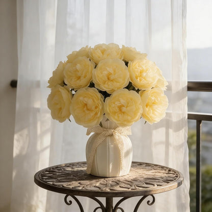 10PCS Light Yellow Artificial Peony Bouquet Highly Realistic Home Decor Floral Perfect for Mother's Day, Valentine's Day, Dining Table Accent Peony Bouquet Forever-Fresh Artificial Flowers