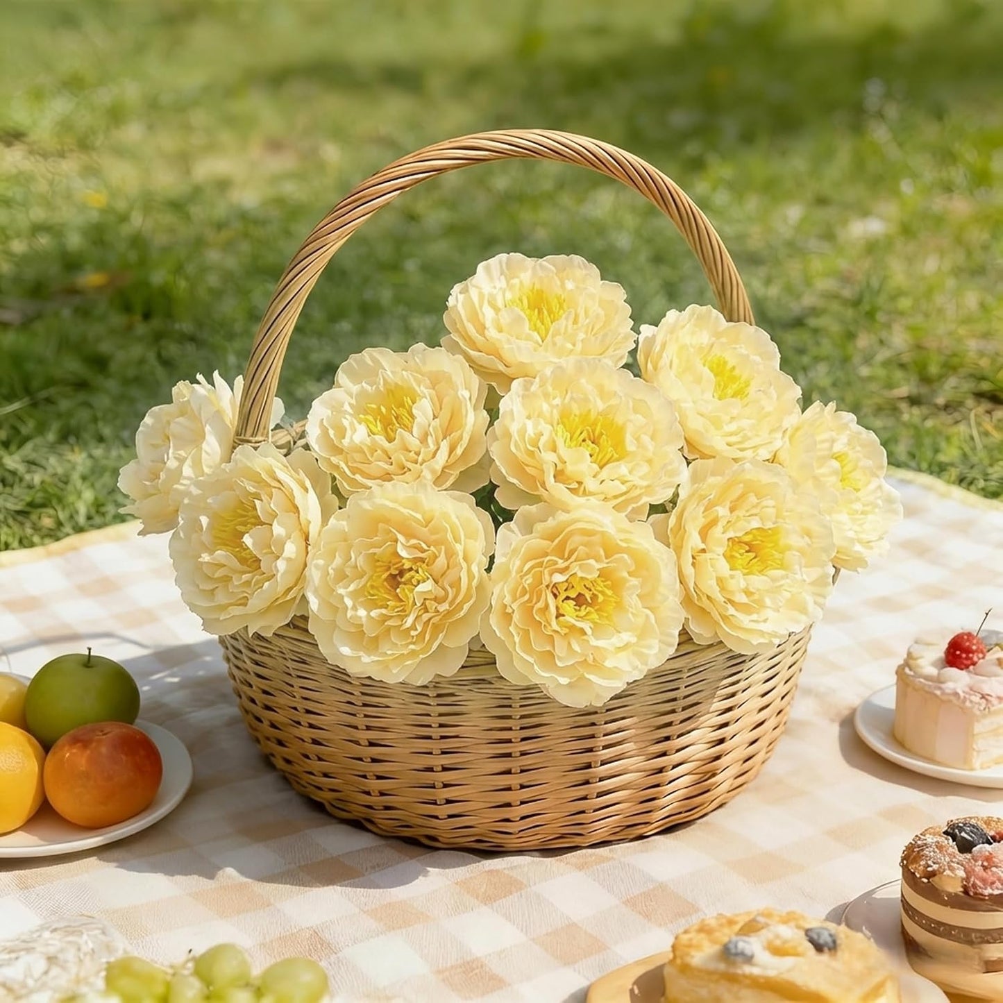 10PCS Light Yellow Artificial Peony Bouquet Highly Realistic Home Decor Floral Perfect for Mother's Day, Valentine's Day, Dining Table Accent Peony Bouquet Forever-Fresh Artificial Flowers