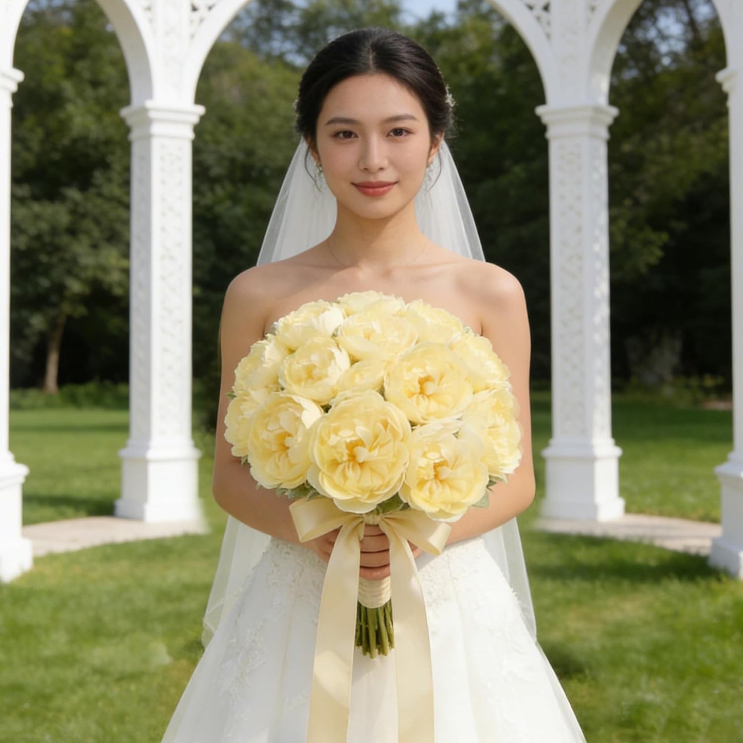 10PCS Light Yellow Artificial Peony Bouquet Highly Realistic Home Decor Floral Perfect for Mother's Day, Valentine's Day, Dining Table Accent Peony Bouquet Forever-Fresh Artificial Flowers