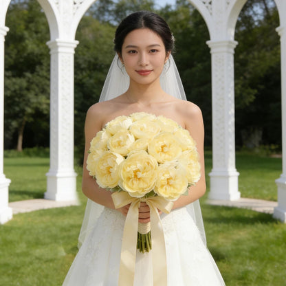 10PCS Light Yellow Artificial Peony Bouquet Highly Realistic Home Decor Floral Perfect for Mother's Day, Valentine's Day, Dining Table Accent Peony Bouquet Forever-Fresh Artificial Flowers