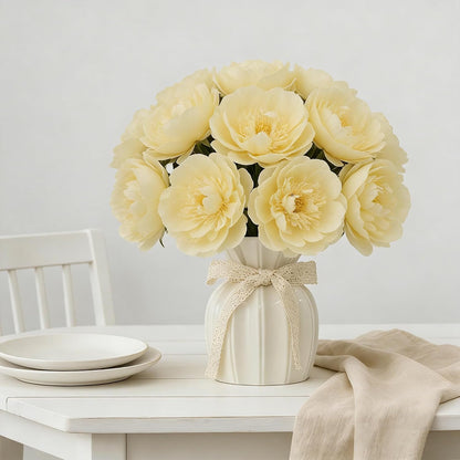 10PCS Light Yellow Artificial Peony Bouquet Highly Realistic Home Decor Floral Perfect for Mother's Day, Valentine's Day, Dining Table Accent Peony Bouquet Forever-Fresh Artificial Flowers