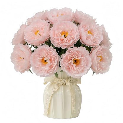 10PCS Light Yellow Artificial Peony Bouquet Highly Realistic Home Decor Floral Perfect for Mother's Day, Valentine's Day, Dining Table Accent Peony Bouquet Forever-Fresh Artificial Flowers
