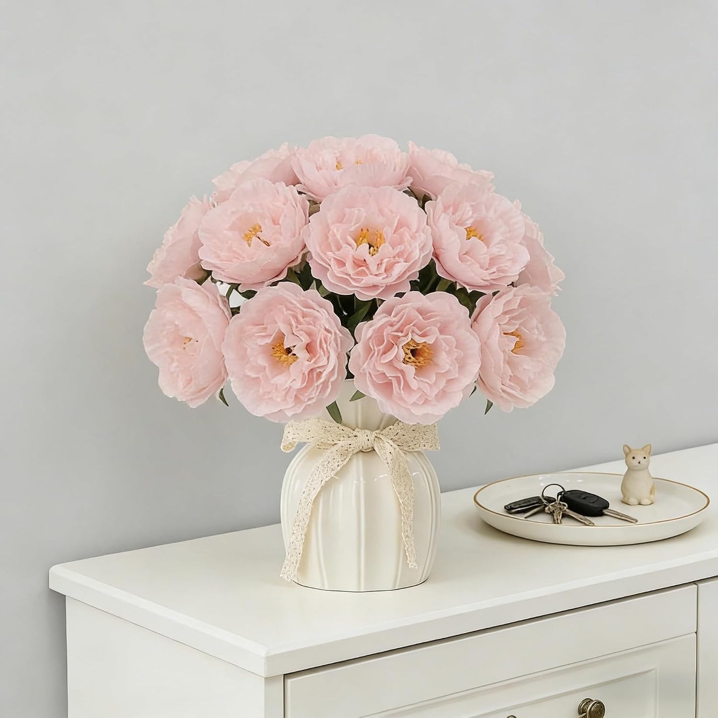 10PCS Light Yellow Artificial Peony Bouquet Highly Realistic Home Decor Floral Perfect for Mother's Day, Valentine's Day, Dining Table Accent Peony Bouquet Forever-Fresh Artificial Flowers