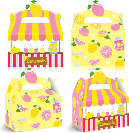 Summer Lemonade Theme Party Treat Boxes Lemon Birthday Goodie Gift Boxes | 12pcs double-sided printed lemonade stand treat boxes for summer lemon theme birthday party candy gift favors