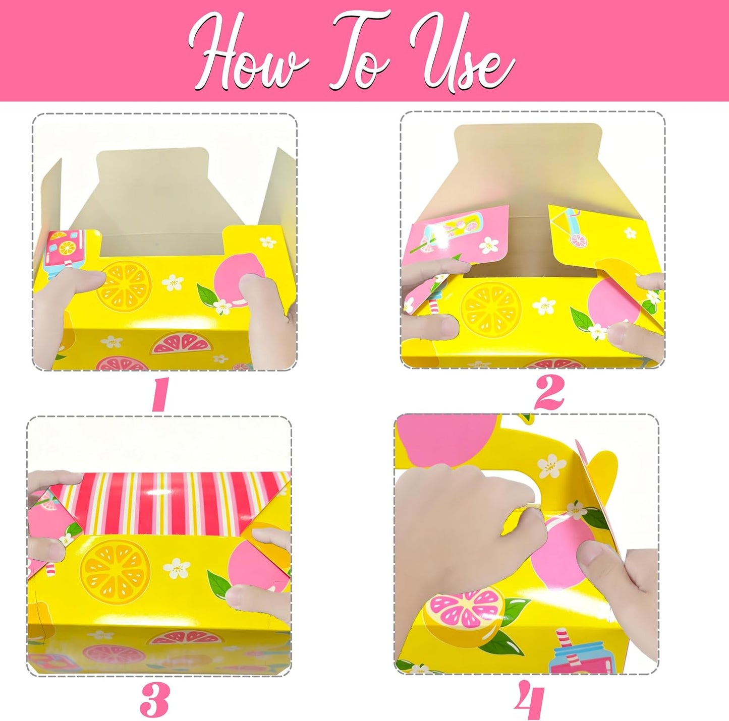 Summer Lemonade Theme Party Treat Boxes Lemon Birthday Goodie Gift Boxes | 12pcs double-sided printed lemonade stand treat boxes for summer lemon theme birthday party candy gift favors