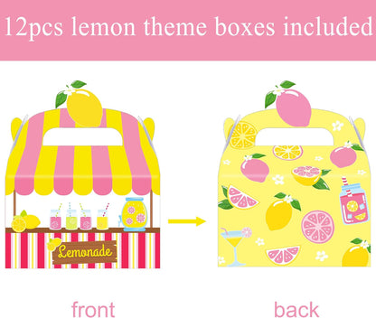 Summer Lemonade Theme Party Treat Boxes Lemon Birthday Goodie Gift Boxes | 12pcs double-sided printed lemonade stand treat boxes for summer lemon theme birthday party candy gift favors