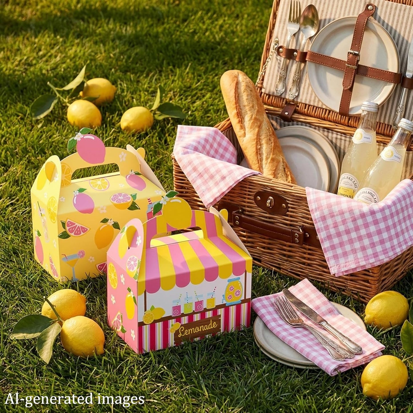 Summer Lemonade Theme Party Treat Boxes Lemon Birthday Goodie Gift Boxes | 12pcs double-sided printed lemonade stand treat boxes for summer lemon theme birthday party candy gift favors