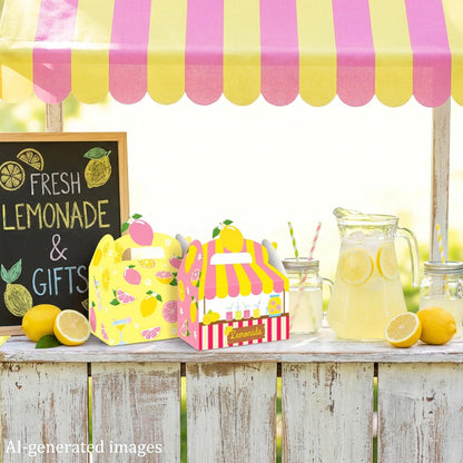 Summer Lemonade Theme Party Treat Boxes Lemon Birthday Goodie Gift Boxes | 12pcs double-sided printed lemonade stand treat boxes for summer lemon theme birthday party candy gift favors