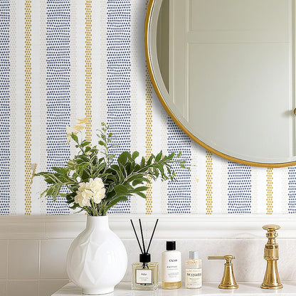 Blue White Gold Striped Wallpaper Peel and Stick Coastal Dune Stripe Wallpaper Prepasted Vinyl Stripes Navy Gold Yellow Tan Cream Polka Dots Blue Striped Contact Paper Strips 17.5x78.8