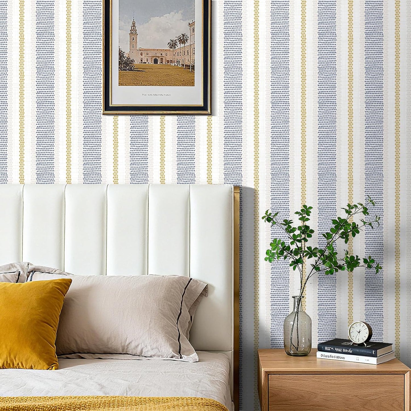 Blue White Gold Striped Wallpaper Peel and Stick Coastal Dune Stripe Wallpaper Prepasted Vinyl Stripes Navy Gold Yellow Tan Cream Polka Dots Blue Striped Contact Paper Strips 17.5x78.8