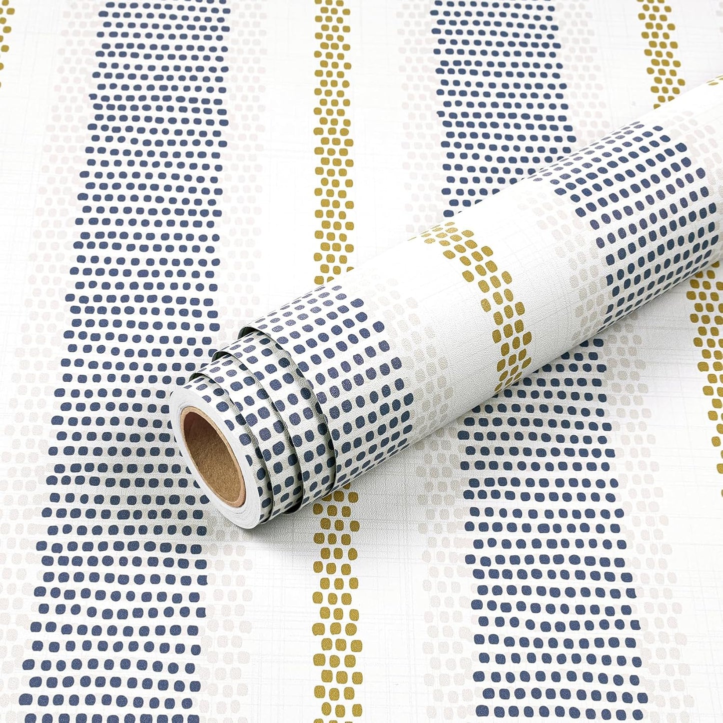 Blue White Gold Striped Wallpaper Peel and Stick Coastal Dune Stripe Wallpaper Prepasted Vinyl Stripes Navy Gold Yellow Tan Cream Polka Dots Blue Striped Contact Paper Strips 17.5x78.8