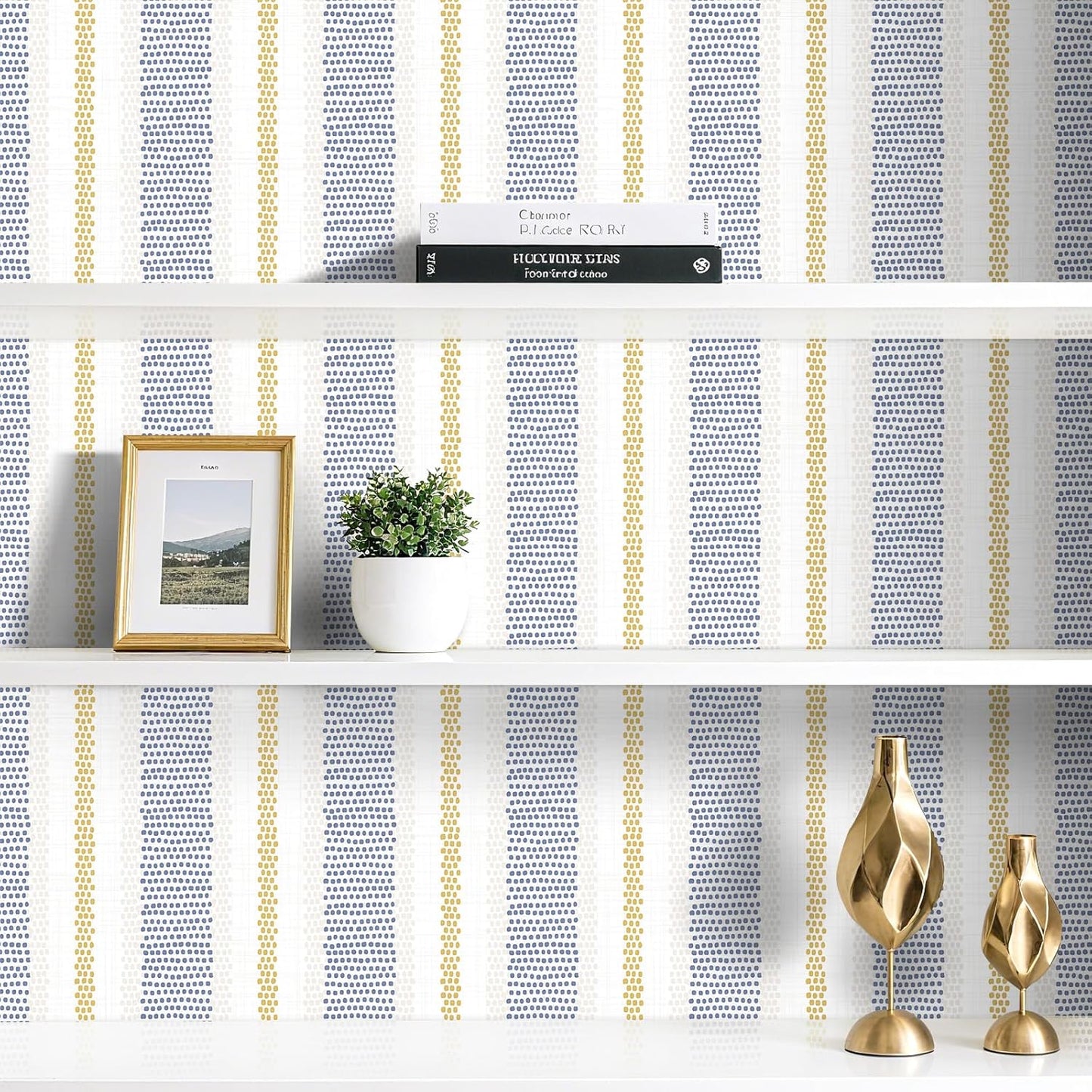 Blue White Gold Striped Wallpaper Peel and Stick Coastal Dune Stripe Wallpaper Prepasted Vinyl Stripes Navy Gold Yellow Tan Cream Polka Dots Blue Striped Contact Paper Strips 17.5x78.8