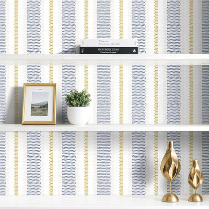 Blue White Gold Striped Wallpaper Peel and Stick Coastal Dune Stripe Wallpaper Prepasted Vinyl Stripes Navy Gold Yellow Tan Cream Polka Dots Blue Striped Contact Paper Strips 17.5x78.8