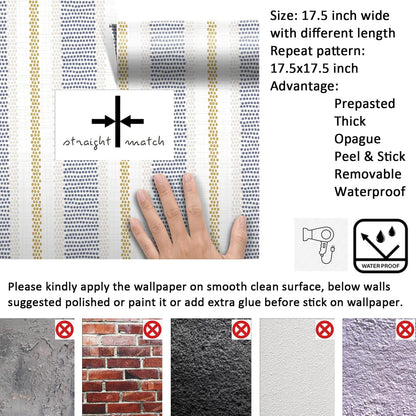Blue White Gold Striped Wallpaper Peel and Stick Coastal Dune Stripe Wallpaper Prepasted Vinyl Stripes Navy Gold Yellow Tan Cream Polka Dots Blue Striped Contact Paper Strips 17.5x78.8