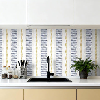Blue White Gold Striped Wallpaper Peel and Stick Coastal Dune Stripe Wallpaper Prepasted Vinyl Stripes Navy Gold Yellow Tan Cream Polka Dots Blue Striped Contact Paper Strips 17.5x78.8