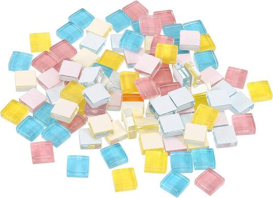 Mosaic Tiles, 1 x 1cm Micro Glass Tiny Mini Mosaic Tile DIY Hobbies Handmade Crystal Free Stone Craft Material Creativity (Yellow Blue Pink Series Pack of 110)