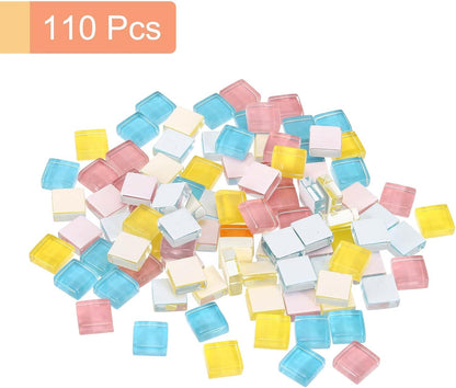 Mosaic Tiles, 1 x 1cm Micro Glass Tiny Mini Mosaic Tile DIY Hobbies Handmade Crystal Free Stone Craft Material Creativity (Yellow Blue Pink Series Pack of 110)