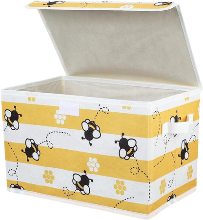 Bees Storage Box Bee Storage Bin with Lid Decorative Cute Bees Print Yellow Collapsible Organizer Cubes with Carrying Handle Rectangle Fabric Folding Containers for Bedroom Closet Shelves