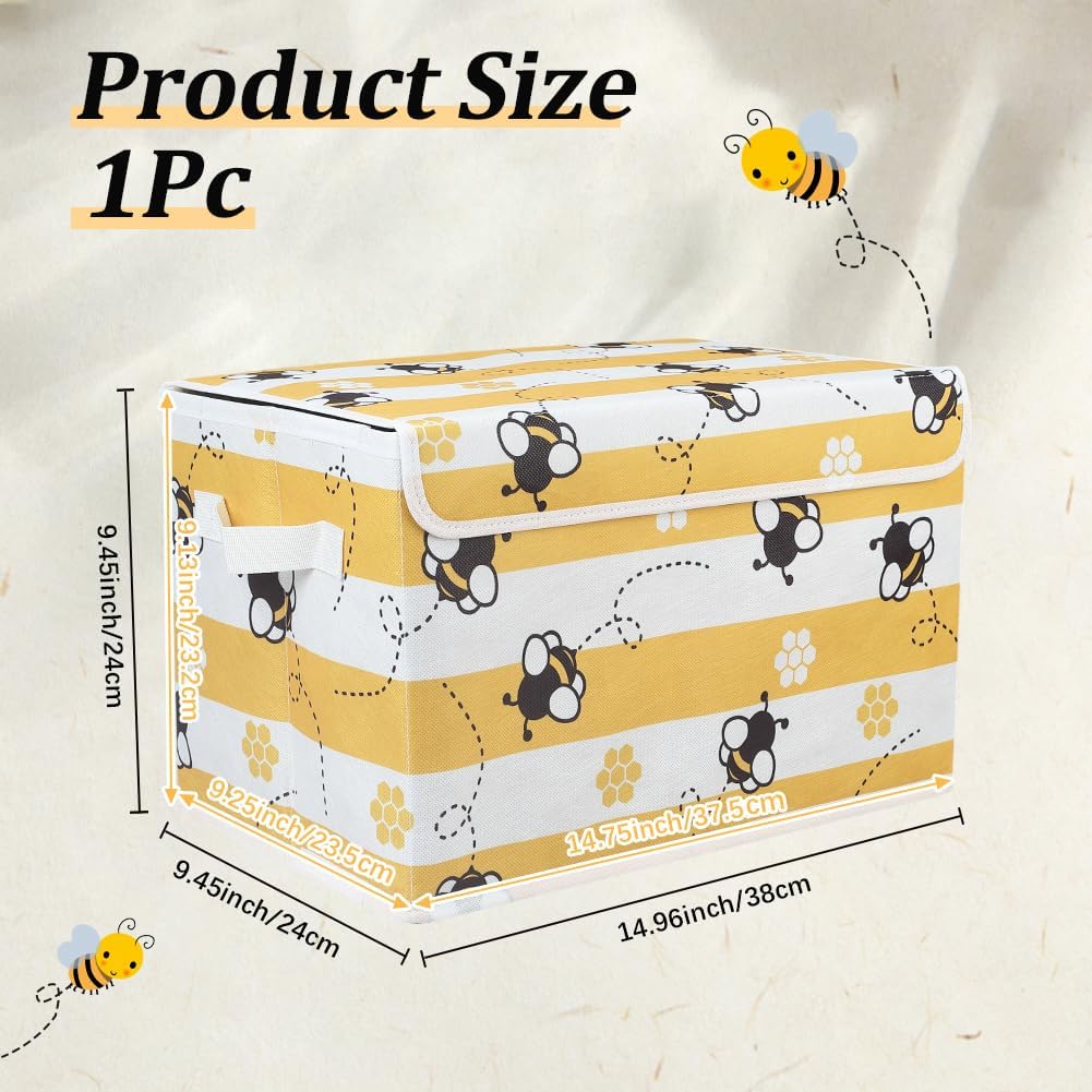 Bees Storage Box Bee Storage Bin with Lid Decorative Cute Bees Print Yellow Collapsible Organizer Cubes with Carrying Handle Rectangle Fabric Folding Containers for Bedroom Closet Shelves