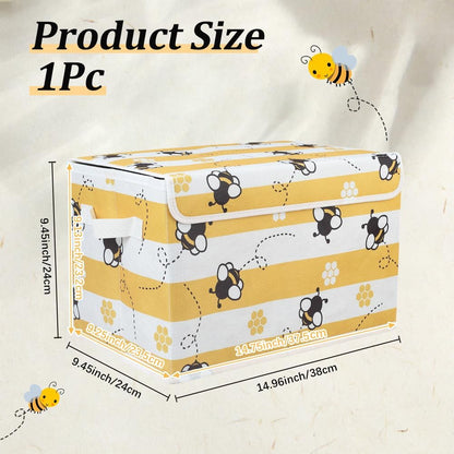 Bees Storage Box Bee Storage Bin with Lid Decorative Cute Bees Print Yellow Collapsible Organizer Cubes with Carrying Handle Rectangle Fabric Folding Containers for Bedroom Closet Shelves