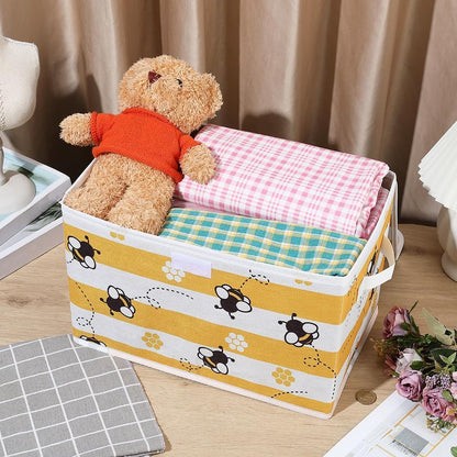 Bees Storage Box Bee Storage Bin with Lid Decorative Cute Bees Print Yellow Collapsible Organizer Cubes with Carrying Handle Rectangle Fabric Folding Containers for Bedroom Closet Shelves
