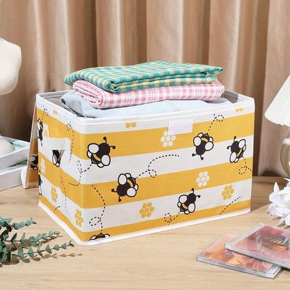 Bees Storage Box Bee Storage Bin with Lid Decorative Cute Bees Print Yellow Collapsible Organizer Cubes with Carrying Handle Rectangle Fabric Folding Containers for Bedroom Closet Shelves