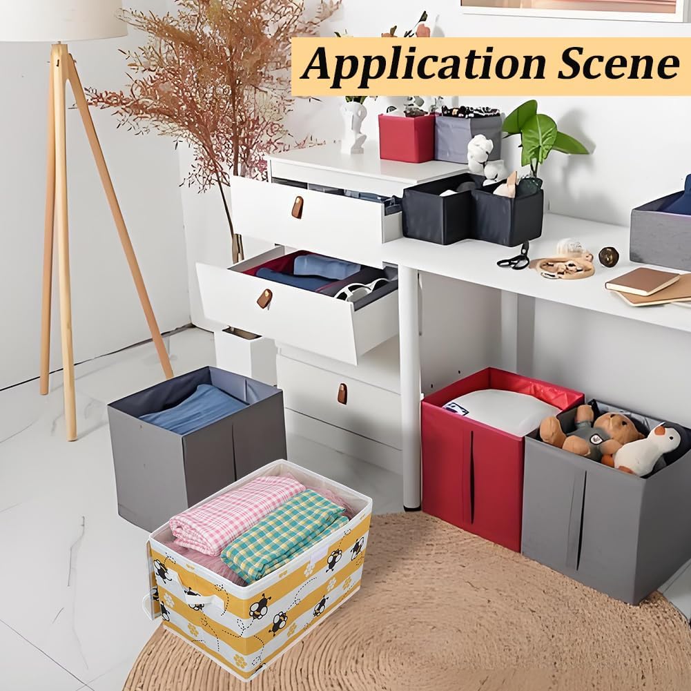 Bees Storage Box Bee Storage Bin with Lid Decorative Cute Bees Print Yellow Collapsible Organizer Cubes with Carrying Handle Rectangle Fabric Folding Containers for Bedroom Closet Shelves