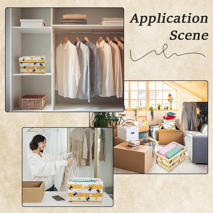 Bees Storage Box Bee Storage Bin with Lid Decorative Cute Bees Print Yellow Collapsible Organizer Cubes with Carrying Handle Rectangle Fabric Folding Containers for Bedroom Closet Shelves