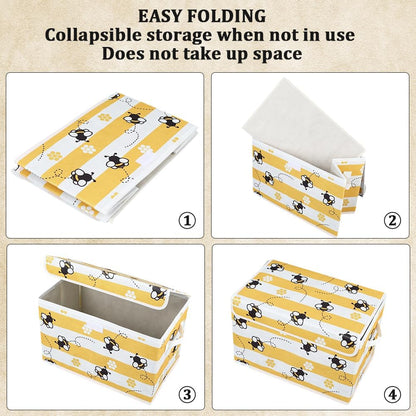 Bees Storage Box Bee Storage Bin with Lid Decorative Cute Bees Print Yellow Collapsible Organizer Cubes with Carrying Handle Rectangle Fabric Folding Containers for Bedroom Closet Shelves