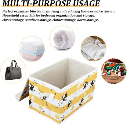 Bees Storage Box Bee Storage Bin with Lid Decorative Cute Bees Print Yellow Collapsible Organizer Cubes with Carrying Handle Rectangle Fabric Folding Containers for Bedroom Closet Shelves