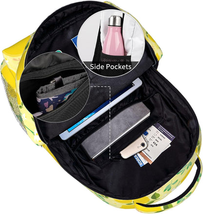 Colorful Multi Pocket Backpack Set School Bookbag with Lunch Bag Lightweight Pencil Case Pouch Bag (Lemon, One Size)